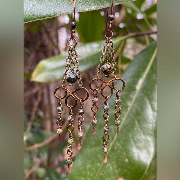 Dragon’s Blood Jasper and Bronze Chandelier Earrings - Picture 4 of 7